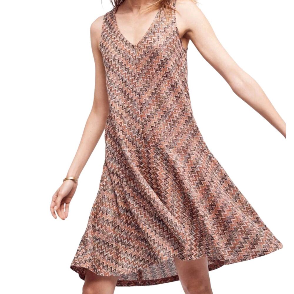 MAEVE Anthropologie Dress Westwater Chevron Knit Drop Waist Sleeveless Womens M